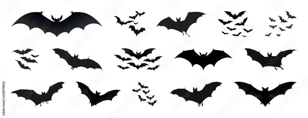 Fototapeta premium PNG Silhouettes of flying bats in various formations, transparent background