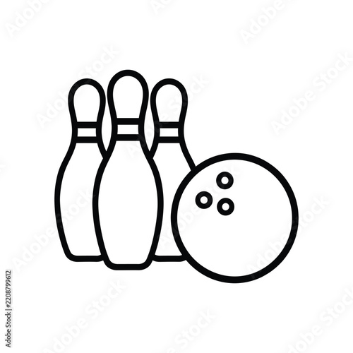 A bowling ball and three bowling pins line art vector illustration