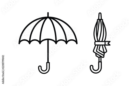An open umbrella and a close umbrella line art vector illustration