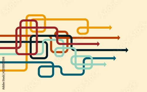 Colorful tangled arrows showing complex paths and different directions