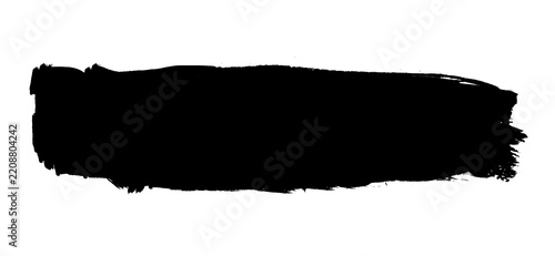 black ink brush stroke with dripping effect, resembling paint splatter on white