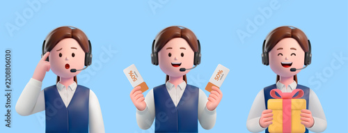 3D Female Call Center Agent Wearing a Headset