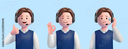3D male Call Center Agent Wearing a Headset