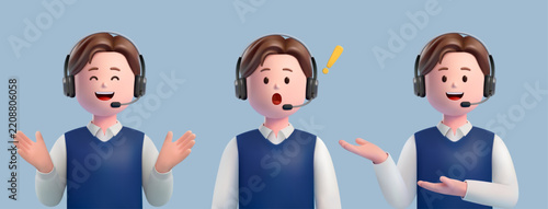 3D male Call Center Agent Wearing a Headset