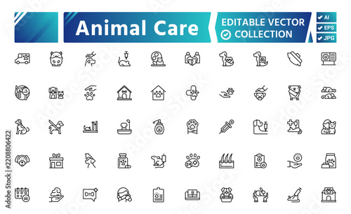 Animal Care Line Art Icon Set – Pet Care, Veterinary, Animal Health and Pet Services