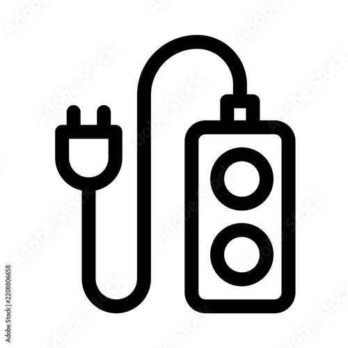 Extension Cord Outline Icon – Electrical Cable, Power Plug Connection Line Symbol