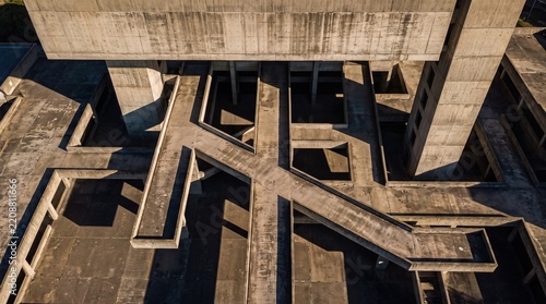 Brutalist Concrete Details, Abstract Urban Geometry with Intersecting Ramps