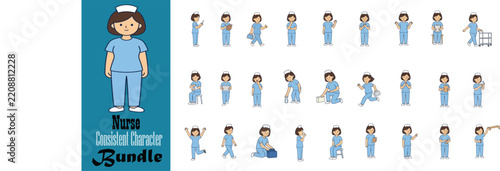 Female Nurse Character Bundle, Healthcare Worker Pose Set, Cartoon Nurse Illustrations, Medical Staff Character, Hospital Worker Design
