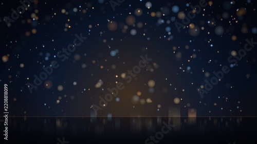 Soft golden blue bokeh light reflections on a dark elegant luxury background