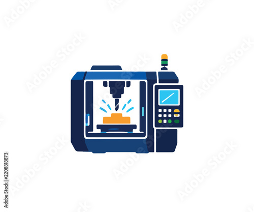 CNC Milling Machine Icon Vector Illustration for Industrial Manufacturing and Automated Metalworking Processes and Technology Concepts
