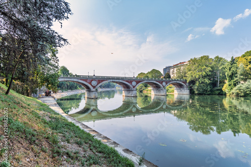 Turin, Italy: Princess Isabella Bridge over the Po River in a sunny day