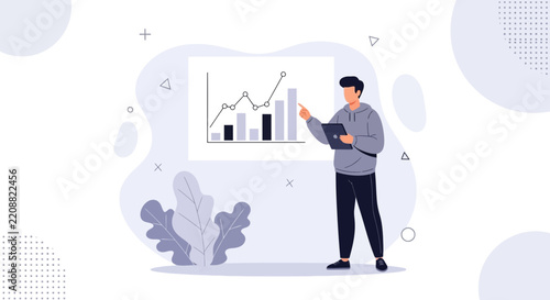 Man Analyzing Financial Data on Graph and Tablet, Business Growth Concept