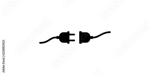 Black electric wire power plug and outlet interface icon design element.