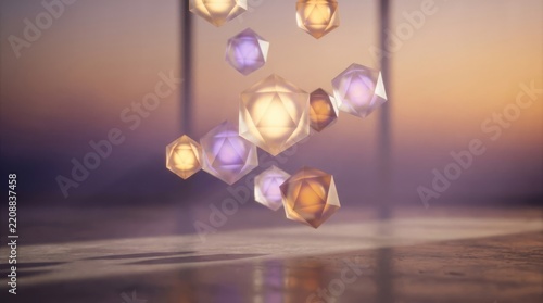 Abstract Floating Luminous Geometric Shapes in Warm Light