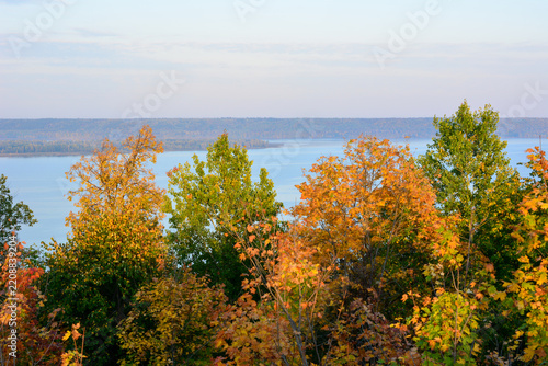 Autumn Trees and Lake Landscape, front view