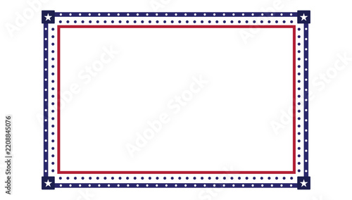 American US flag patriotic border frame template with red white blue stars and stripes for independence day greeting card invitation on transparent background