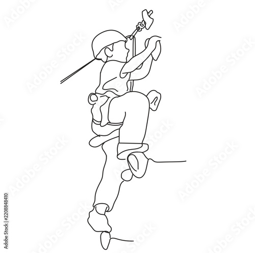 A child rock climbing. line art


