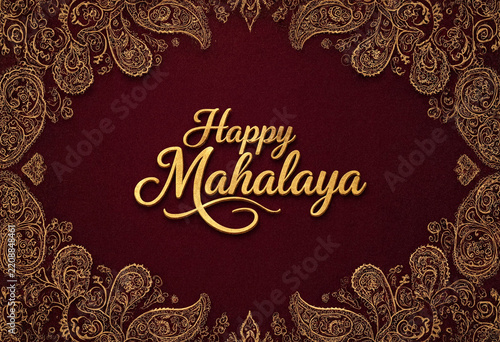Elegant Happy Mahalaya Festival Greeting Card Design With Gold Ornate Border