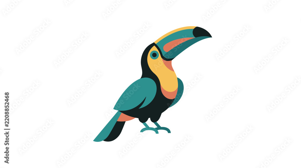 Obraz premium Exotic Tropical Toucan Bird Illustration in Flat Minimalist Vector Style Isolated on White