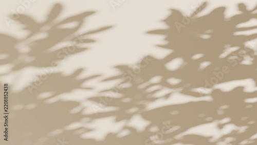 Abstract plant leaf shadow overlay on beige wall. Blurred gobo light effect background.