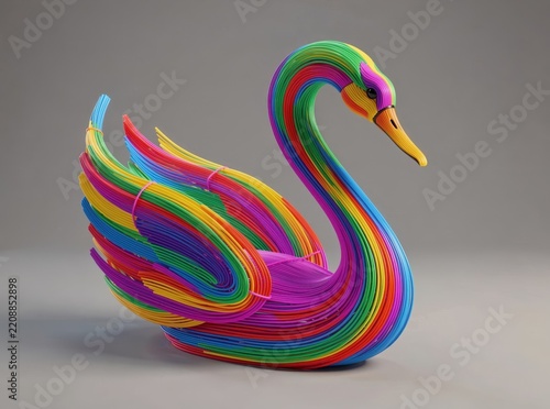 Rainbow Wire Swan Sculpture Modern Art Installations Colorful Abstract Animal Decorative Object