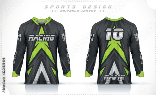 Long Sleeve Motocross Jersey Template, Sports Design front and back view