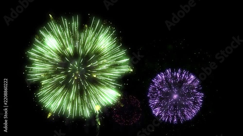 SEAMLESS LOOP, Multiple Purple and Multi-Color Fireworks Displays on Isolated Transparent Background