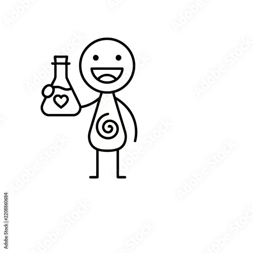 Stick figure holding a flask with a heart