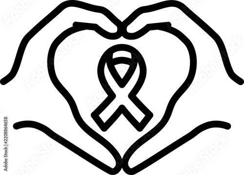 Hands Forming Heart With Pink Ribbon Breast Cancer Support