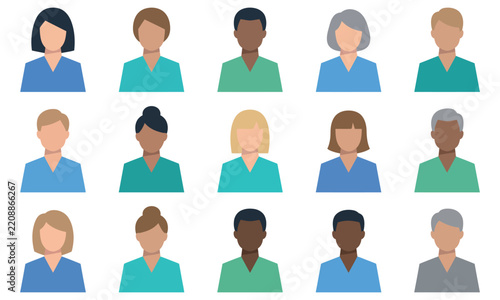 Set of diverse multiracial faceless male and female user avatar profile icons in flat design isolated on white background