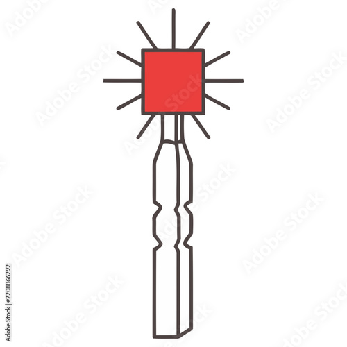Red Square with Rays and Stylized Handle