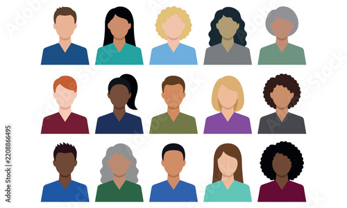 Set of diverse multiracial faceless user avatar profile pictures flat vector illustration isolated on white background