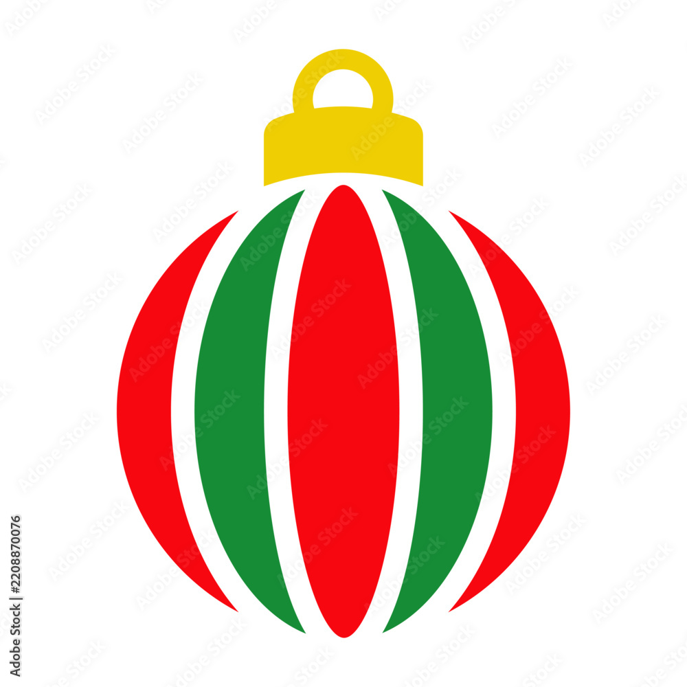 Fototapeta premium Decoración de Navidad. Logo con silueta de bola de navidad en espacio negativo con líneas curvas verticales de varios colores, para tarjetas y felicitaciones