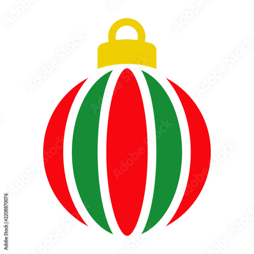 Decoración de Navidad. Logo con silueta de bola de navidad en espacio negativo con líneas curvas verticales de varios colores, para tarjetas y felicitaciones