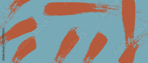 Abstract terracotta orange brush strokes on teal blue background, dry brush paint texture, rough painted shapes