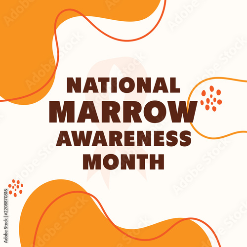 National Marrow Awareness Month banner vector illustration with orange abstract fluid shapes, ribbon symbol, and medical campaign typography design for poster or social media post.