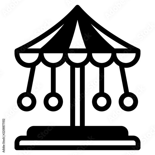 Vector illustration of a vibrant carnival tent with a beige and brown color palette, featuring scalloped edges and hanging pom-poms, suitable for event or festival design projects.