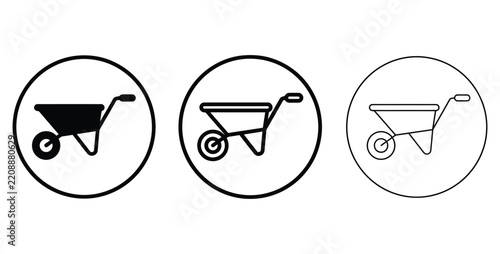 wheelbarrow icons displayed in simple line art style for various design and illustration projects