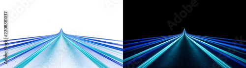 Fotografie Light streaks in blue and teal converge into a perspective speed road with PNG,