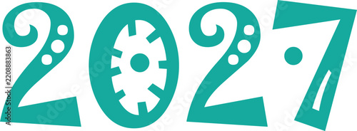 Teal 2027 New Year playful number typography for party invitations and calendar headers