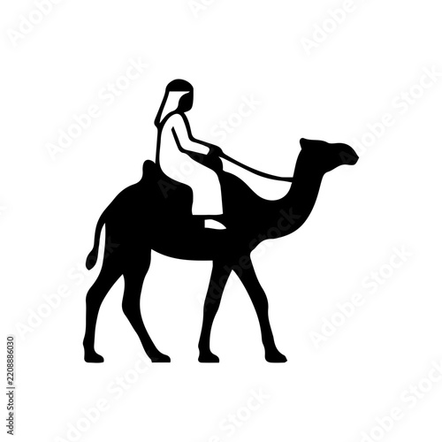 Bedouin Arab Man Riding Camel Silhouette Vector Illustration