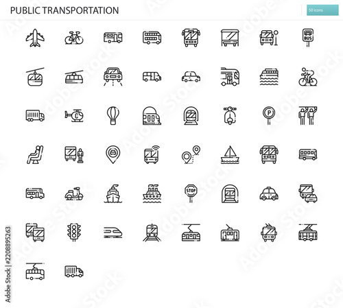 Public Transportation icon collection. Vector graphic pack of buses, trains, subways and city transit