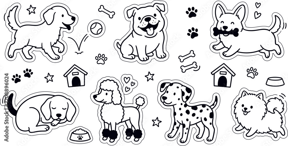 Obraz premium Funny Animal and Dog Cartoon Vector Set with Cute Cats, Dogs, Farm Animals, Zoo Wildlife, Safari Creatures and Adorable Pet Illustrations