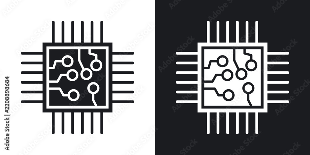Obraz premium Microchip icon flat outline in black