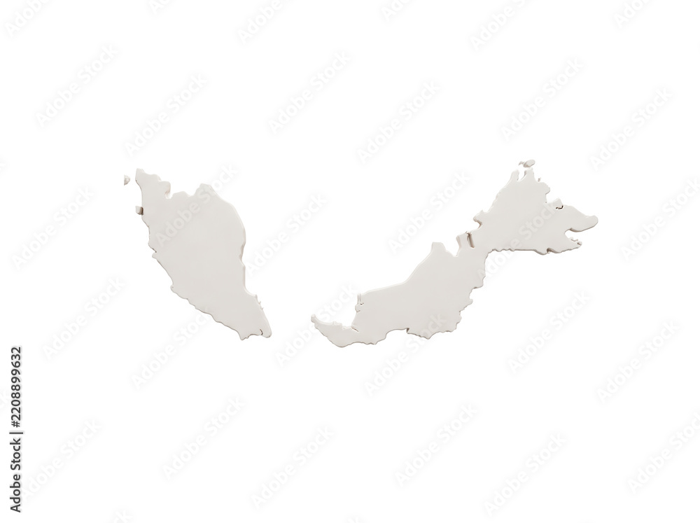 Fototapeta premium 3D clay map of Malaysia featuring Peninsular and East Malaysia regions, capturing a tactile claymorphism aesthetic for South East Asian travel marketing and educational infographic design.