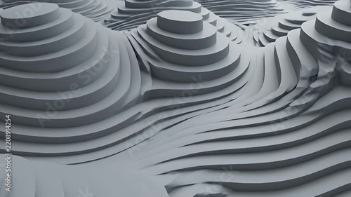 Grey 3D topographical map circular steps.