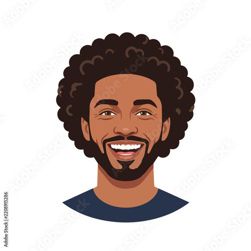 Vector illustration of a happy smiling black man with a large afro hairstyle and a groomed beard