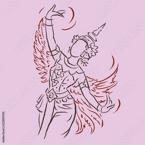 Thai dancer in fantasy costumes vector for illustration card decoration