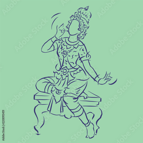 Thai dancer in costumes vector for card decoration illustration