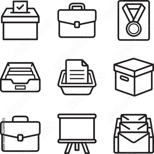 Business Office Supplies Line Icon Set
